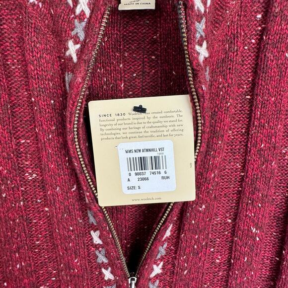 NWT WOOLRICH | Red Wide Ribbed Knit Wool Blend Zip Up Vest | Women's Small - Picture 5 of 9